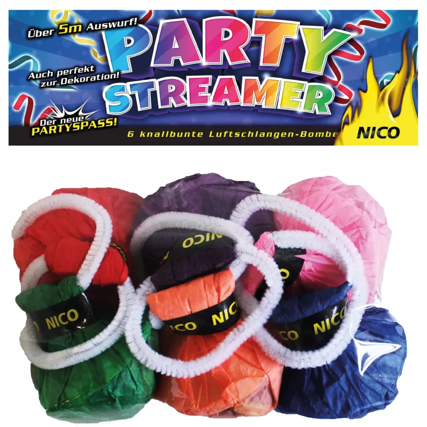Nico Party Streamer, Luftschlangen-Bälle bunt,6er-Btl.