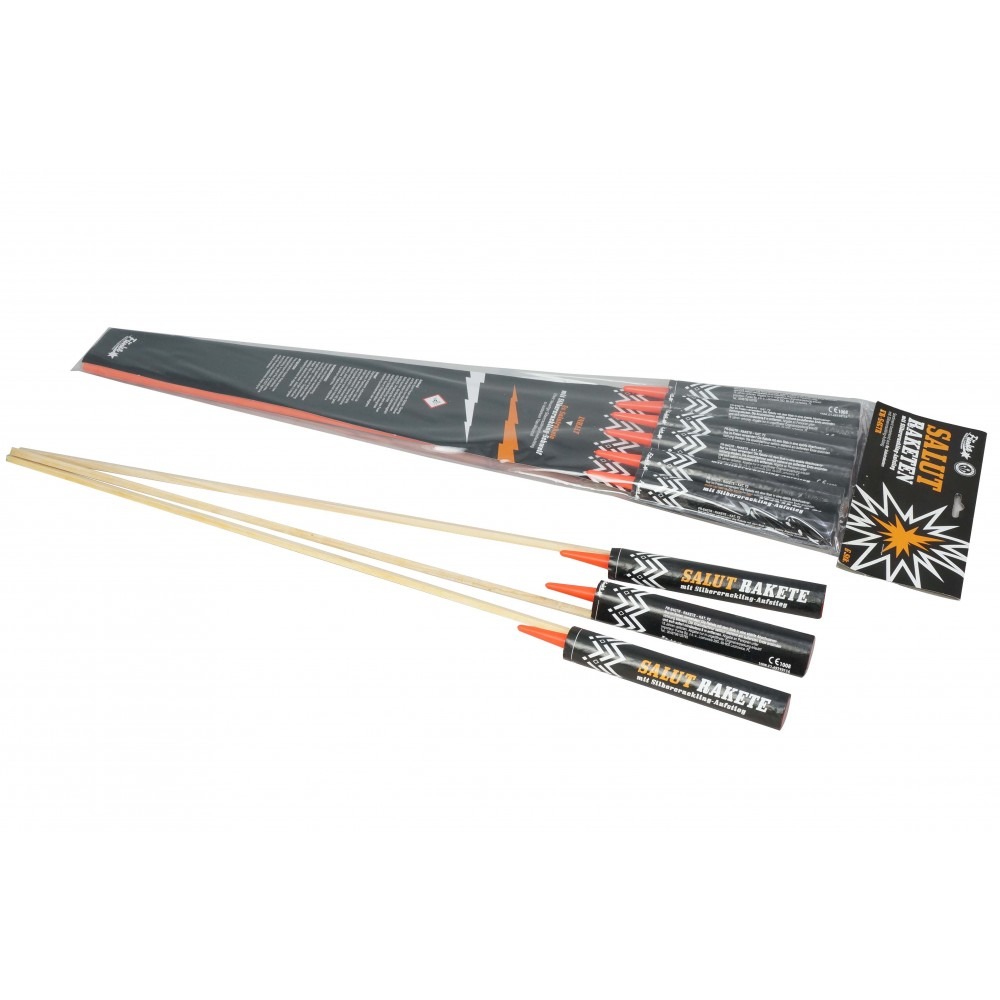 Funke Salutraketen mit Silbercrackling Aufstieg (6 Stück)
